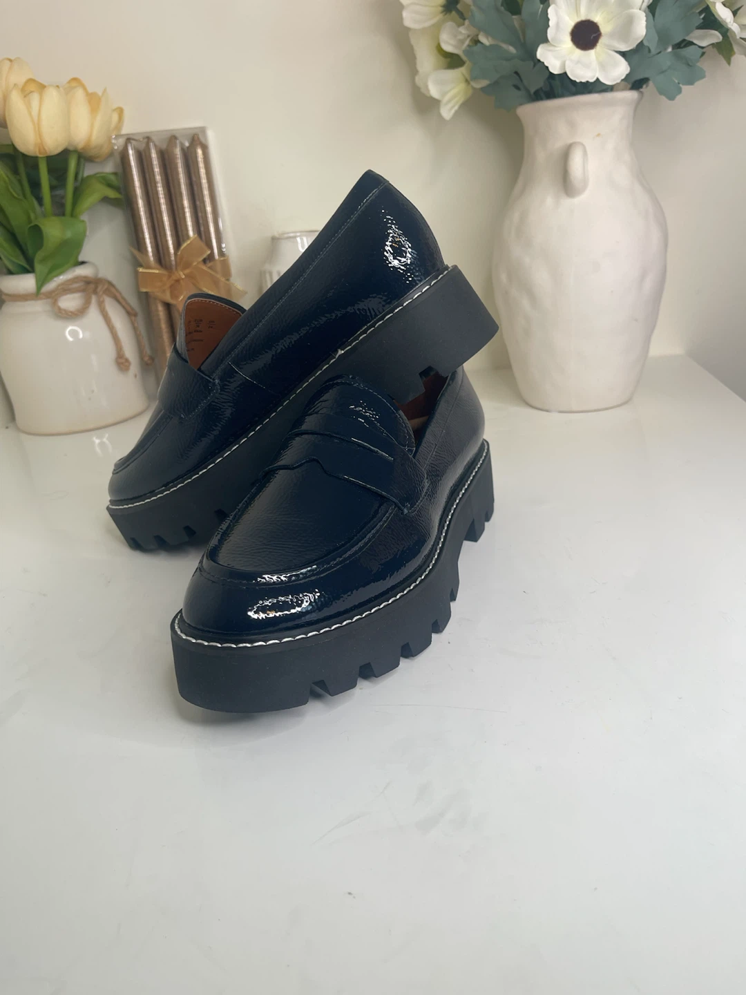 Franco Sarto Navy Patent Leather Lug Sole Loafers - photo 4