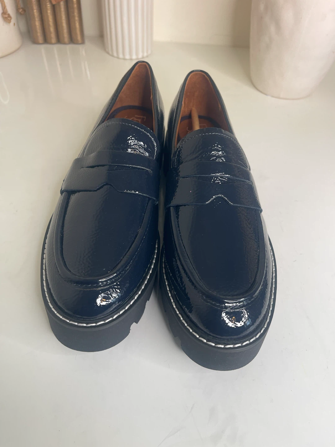 Franco Sarto Navy Patent Leather Lug Sole Loafers - photo 5