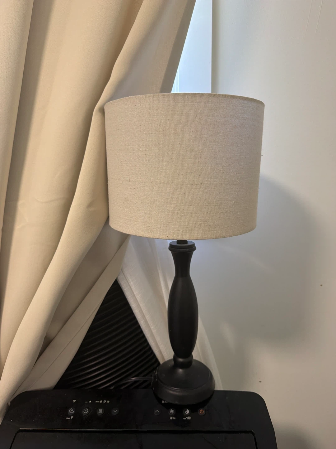 Black Table Lamp with Beige Fabric Shade