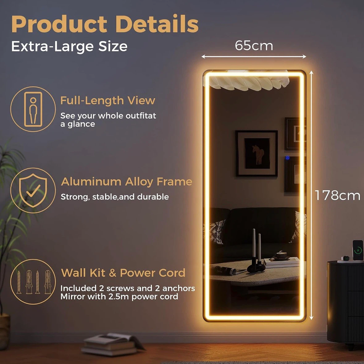 New Large Full length LED mirror with 3 colour Dimmable lighting - photo 5
