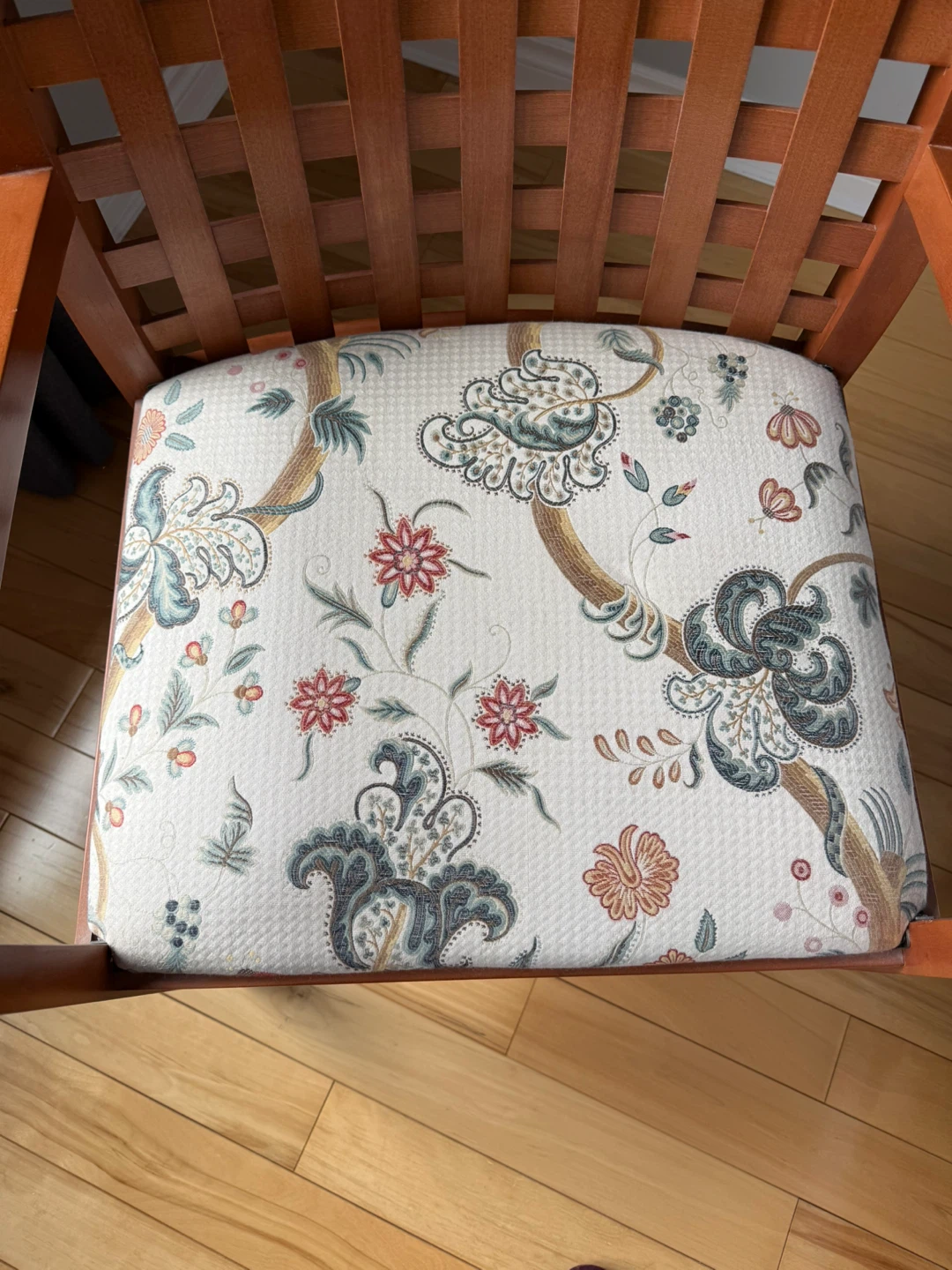 Wooden Armchair with Floral Seat - photo 2