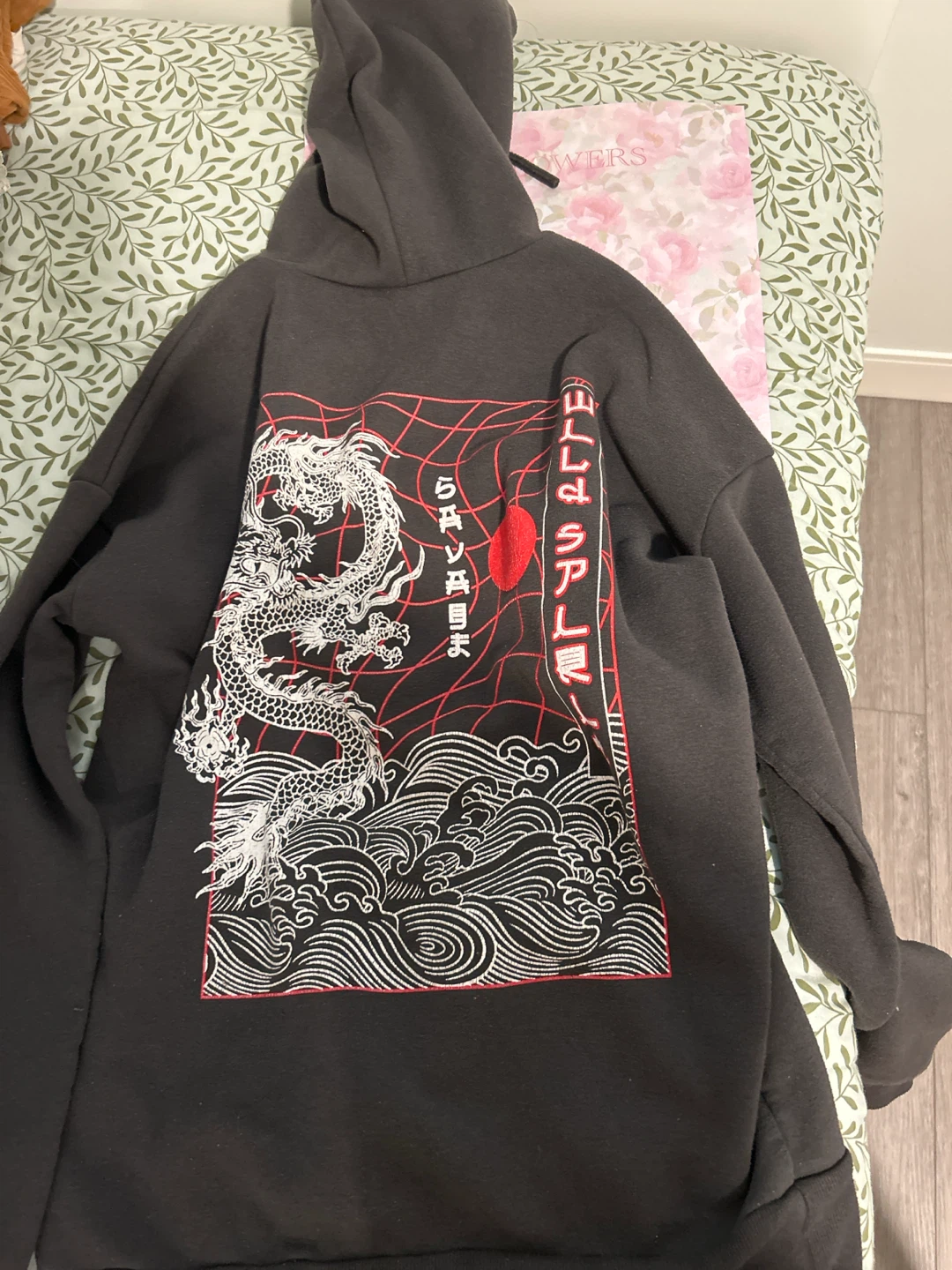 Black Graphic Hoodie with Dragon Design