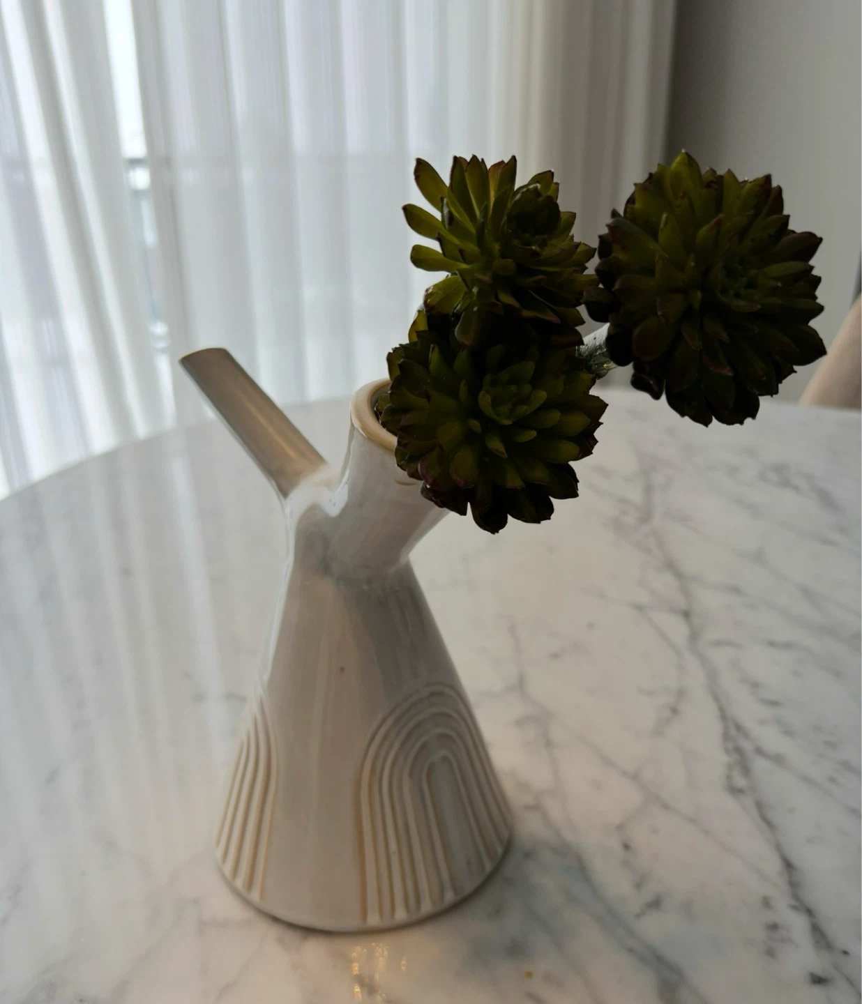 Ceramic Tree-Shaped Vase with artificial succulent