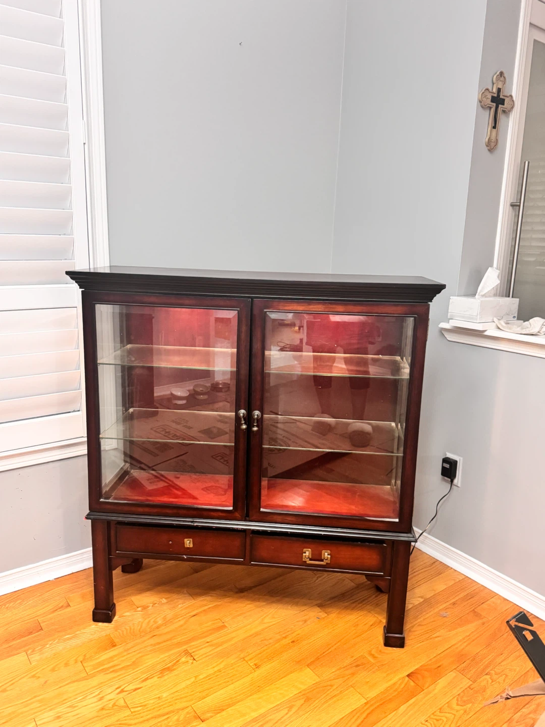 Dark Wood Curio Cabinet with Glass Shelves