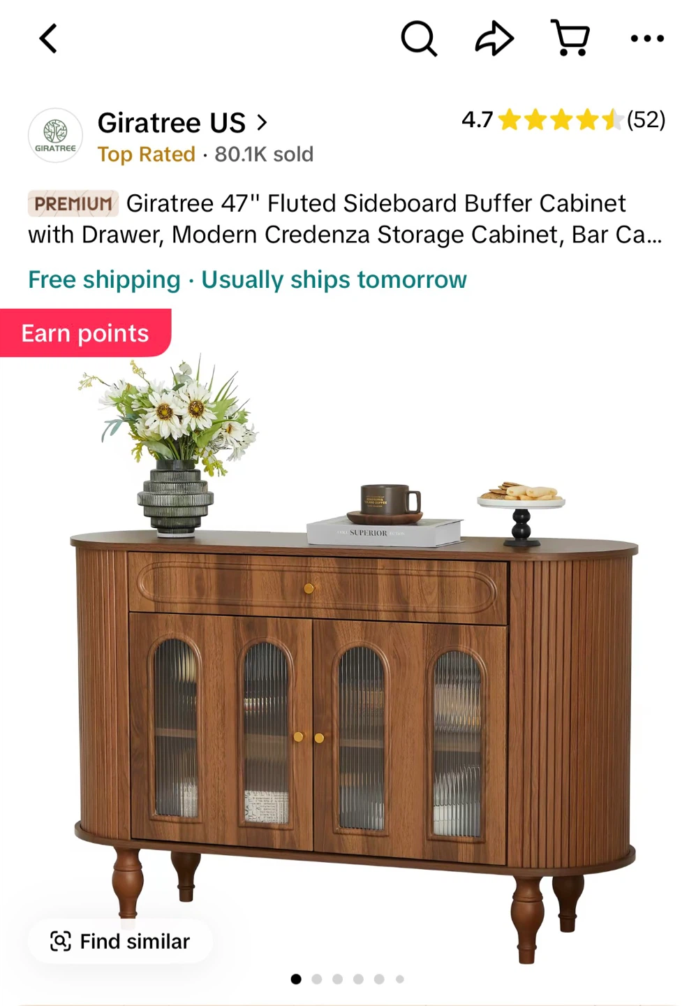 Giratree 47-inch Fluted Sideboard Cabinet - photo 4