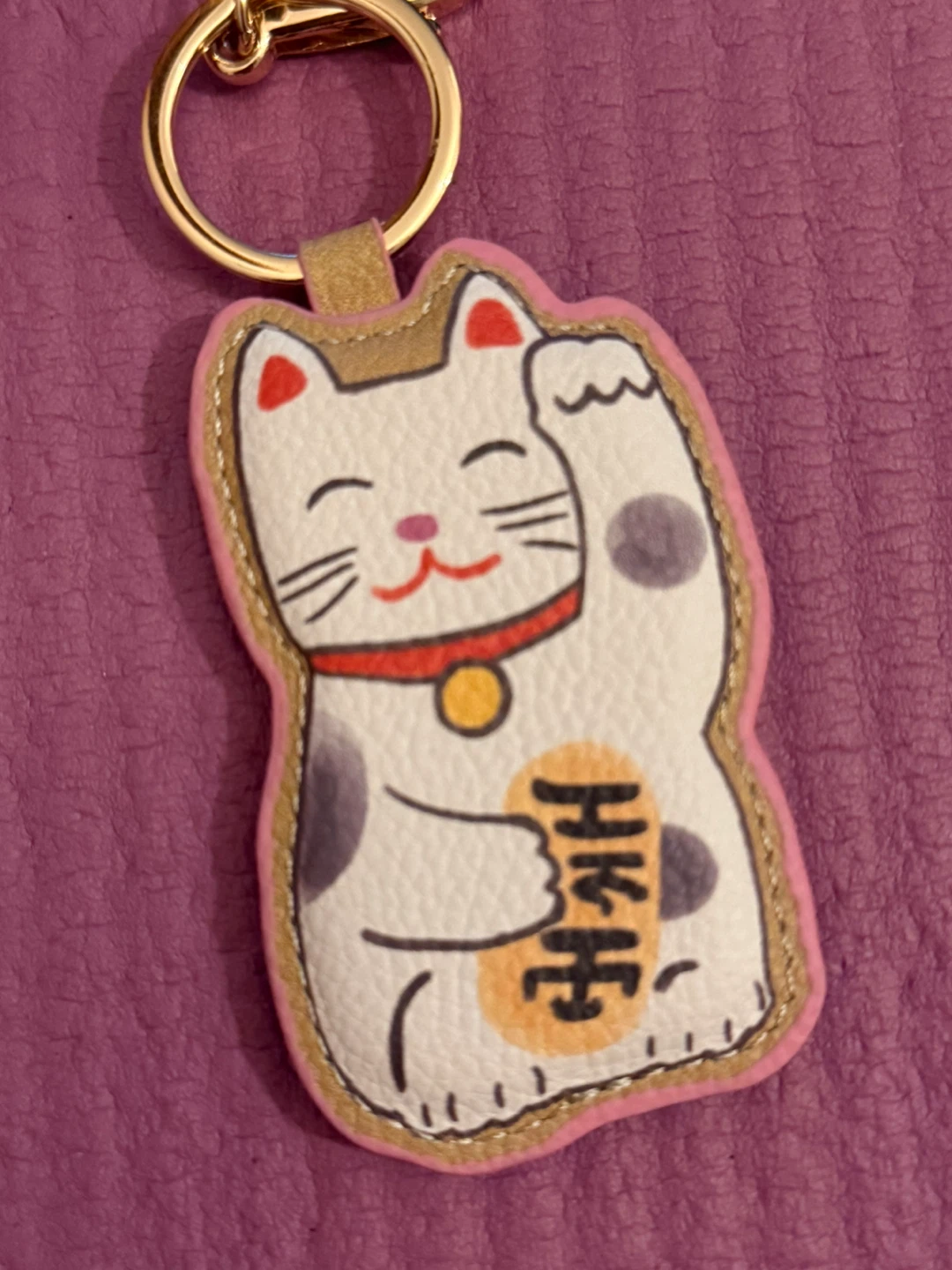🏈Lucky Cat Maneki Neko Leather Keychain - photo 2