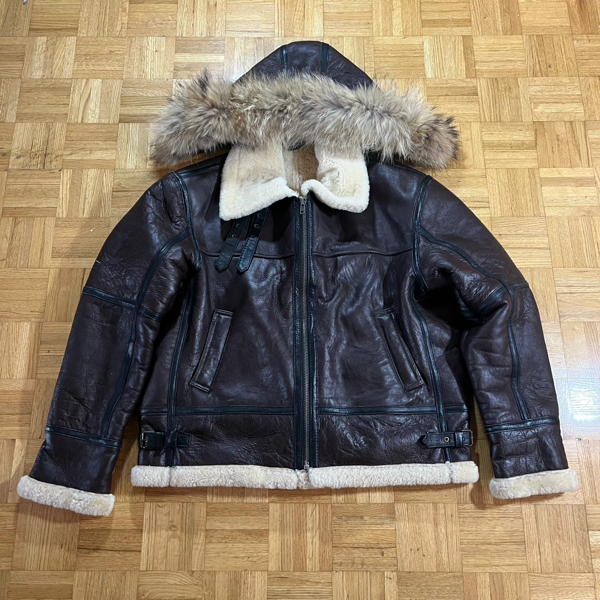 3XL Brown Leather Shearling Jacket
