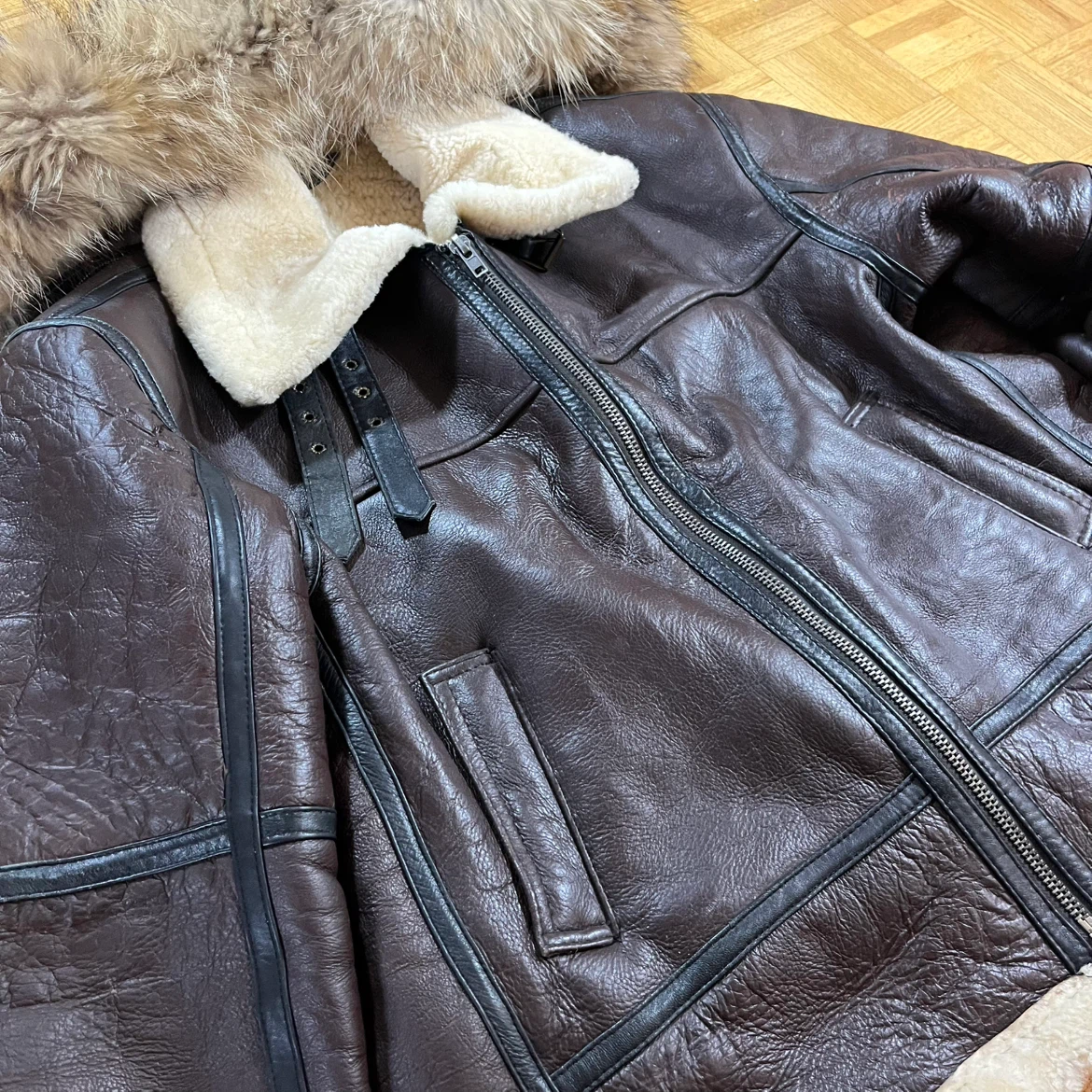 3XL Brown Leather Shearling Jacket - photo 3