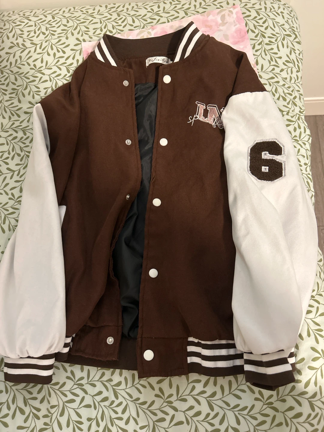 Warm M Brown and White Varsity Jacket