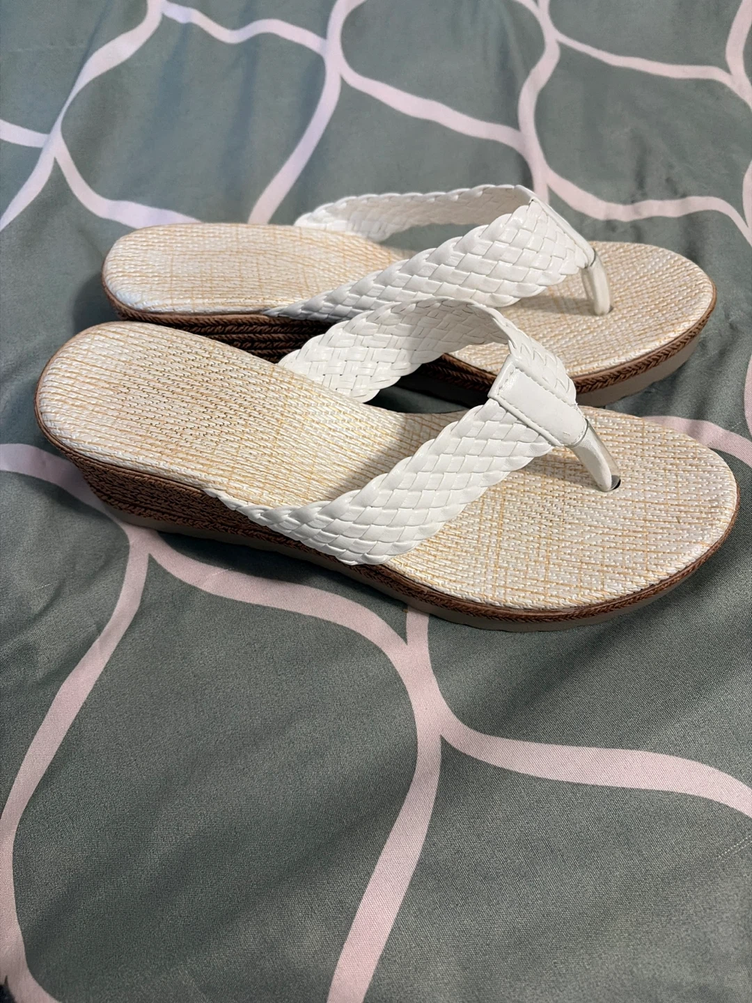 Brand New. Never Worn. White Braided Wedge Sandals - photo 2