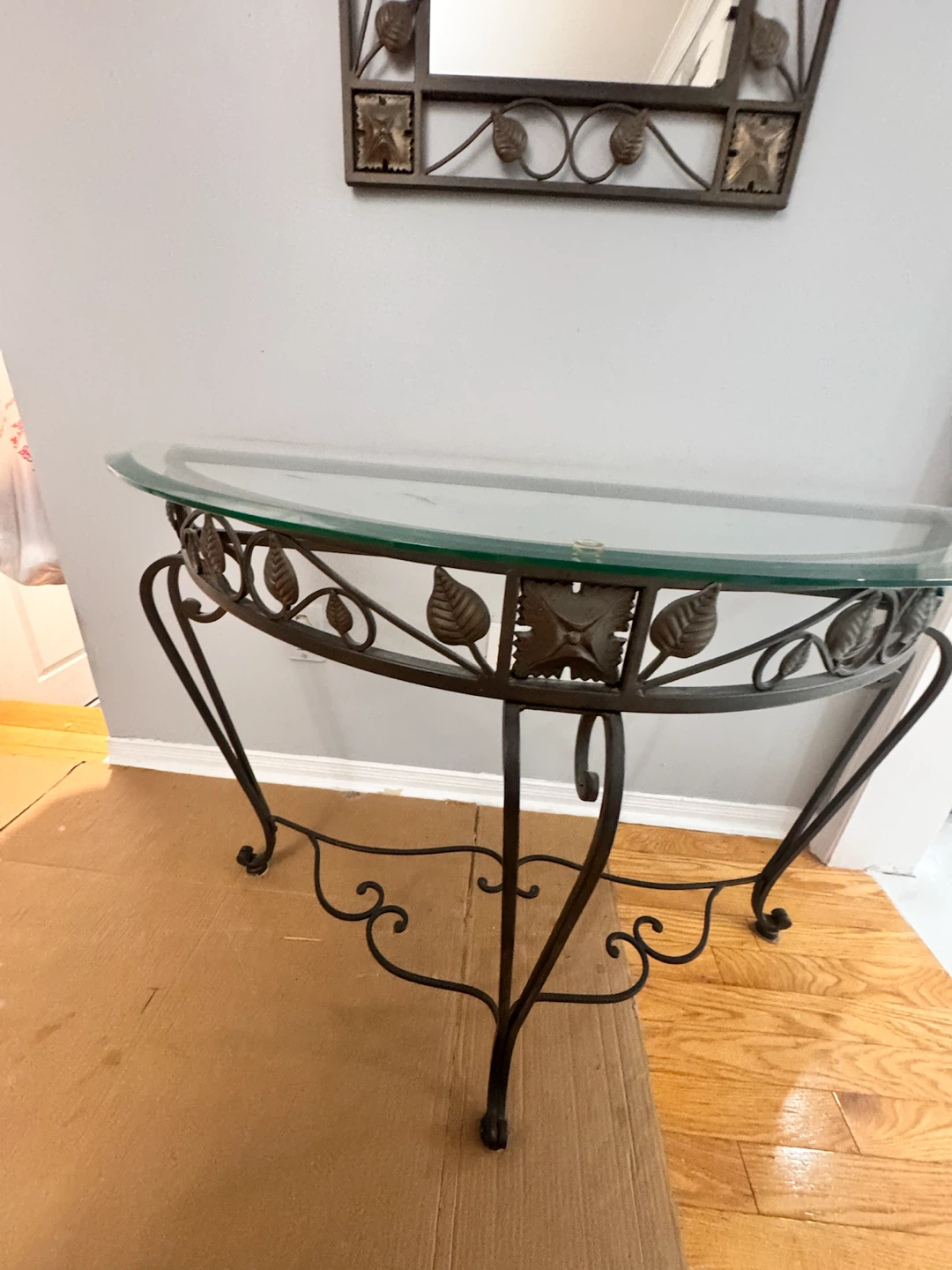 Elegant Glass & Wrought Iron Console Table + Matching Mirror