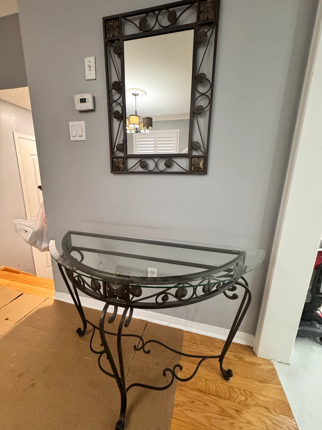 Elegant Glass & Wrought Iron Console Table + Matching Mirror - photo 2