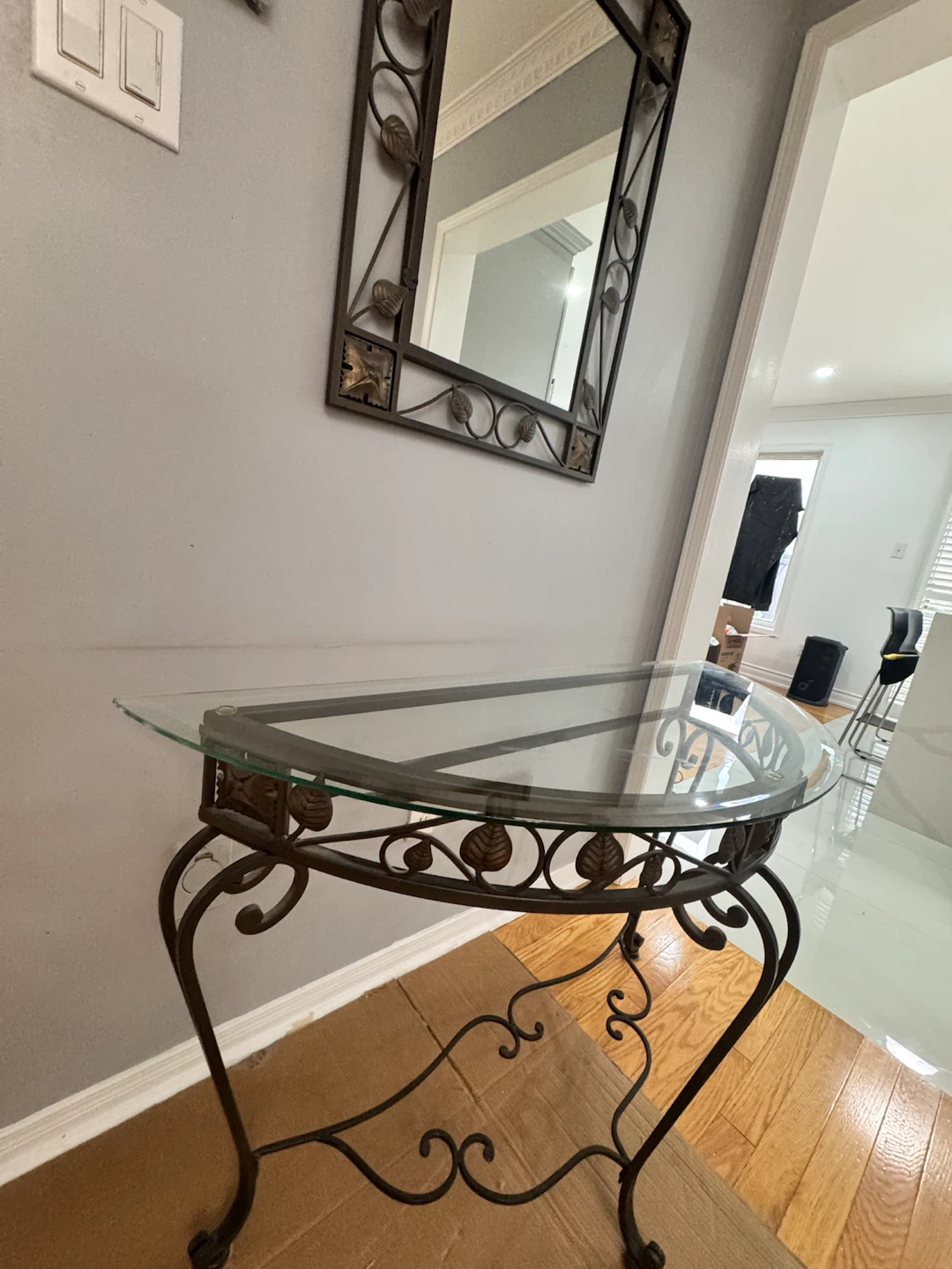 Elegant Glass & Wrought Iron Console Table + Matching Mirror - photo 3