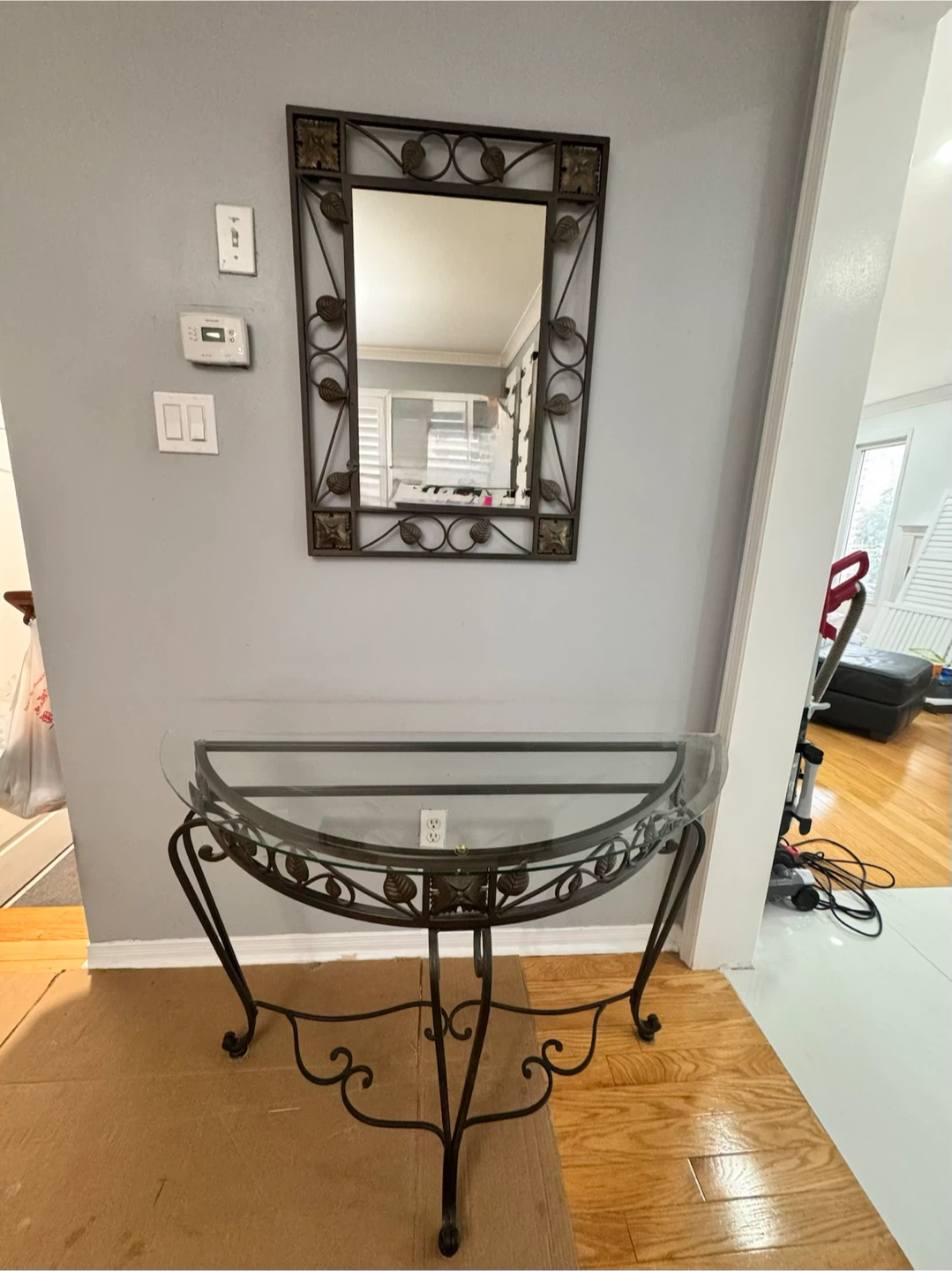 Elegant Glass & Wrought Iron Console Table + Matching Mirror - photo 4