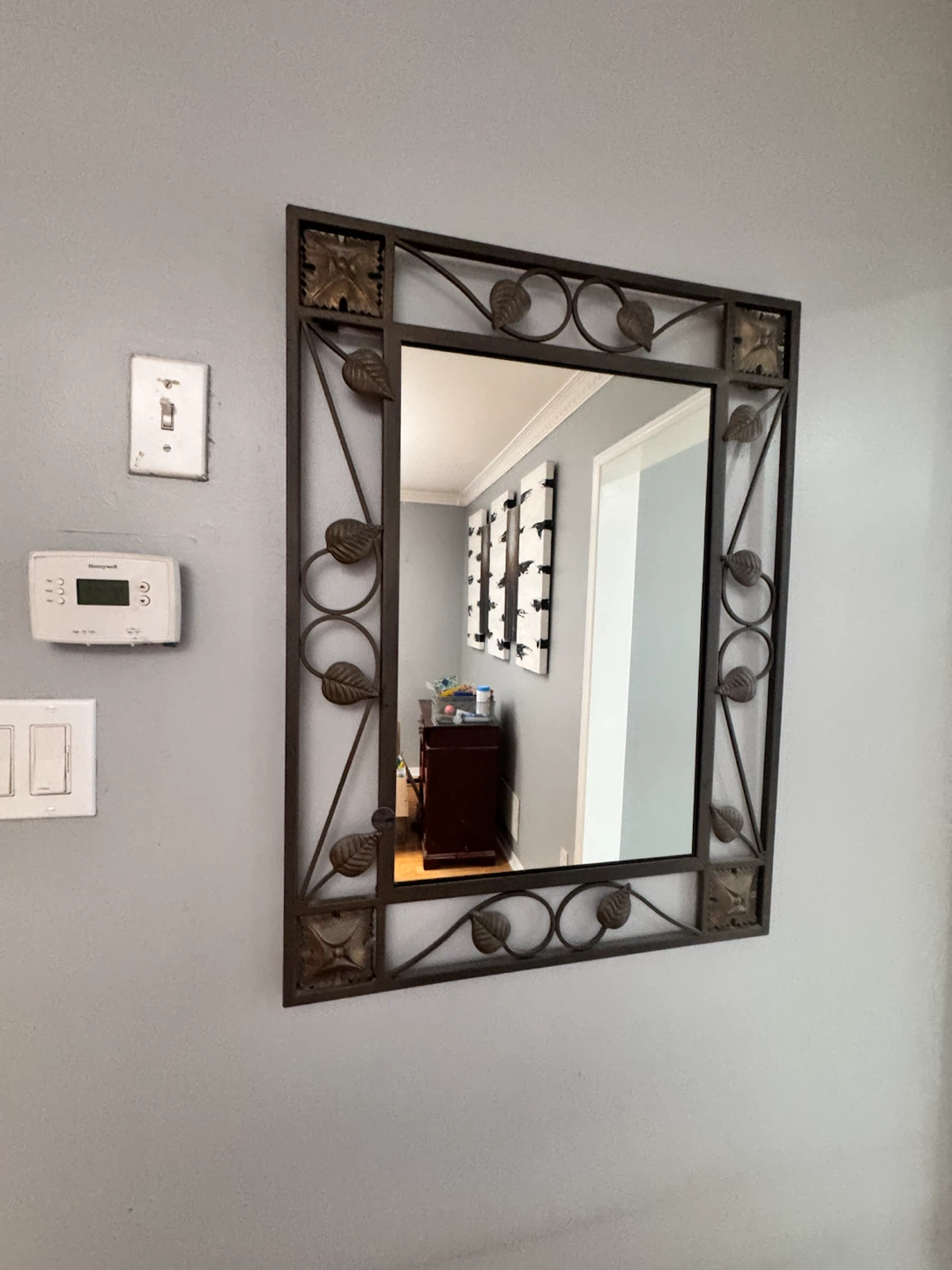 Elegant Glass & Wrought Iron Console Table + Matching Mirror - photo 5
