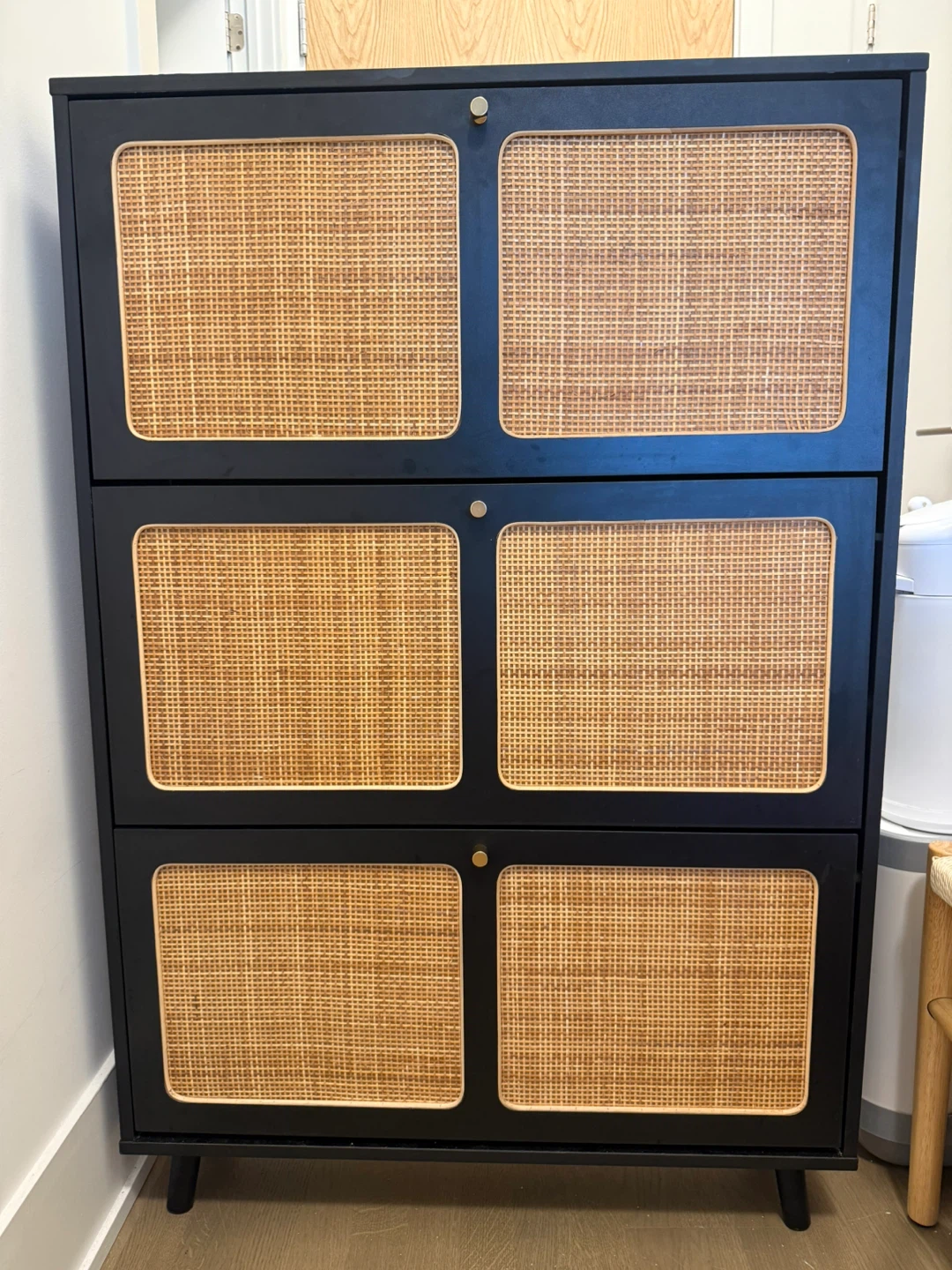 Black Rattan Shoe Storage Cabinet