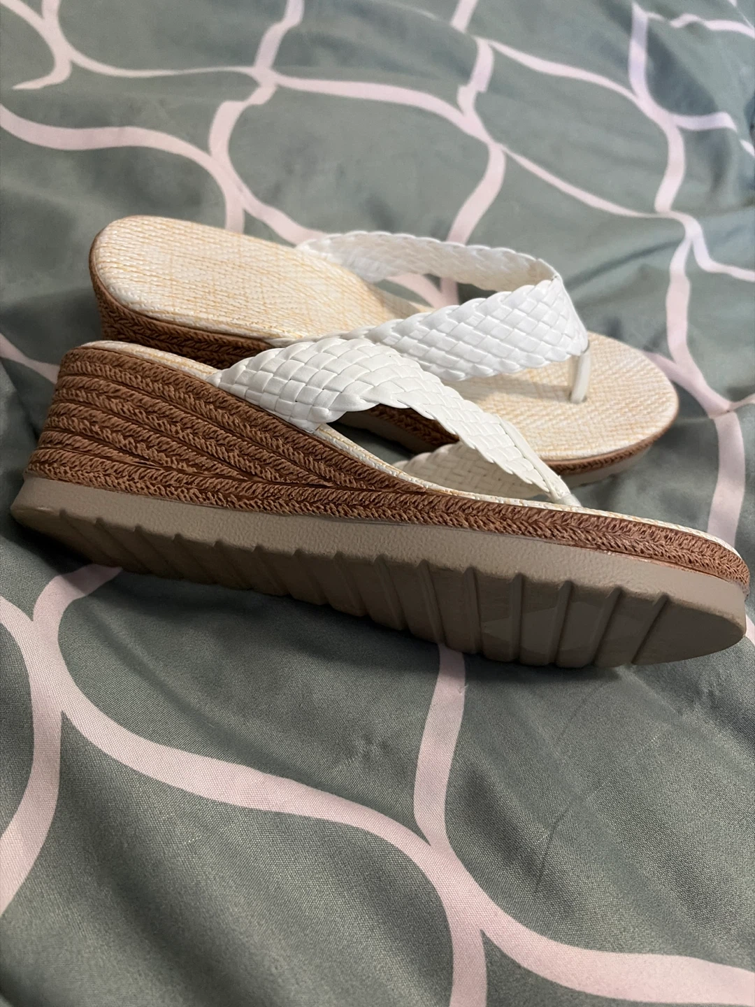 Brand New. Never Worn. White Braided Wedge Sandals - photo 3