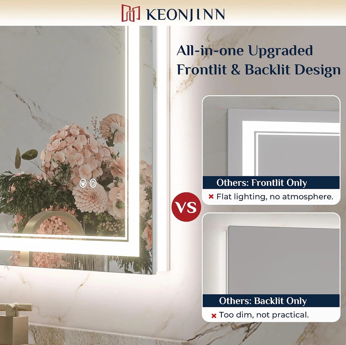 New Factory sealed Keonjinn LED Mirror Front & Backlit, Anti Fog - photo 3