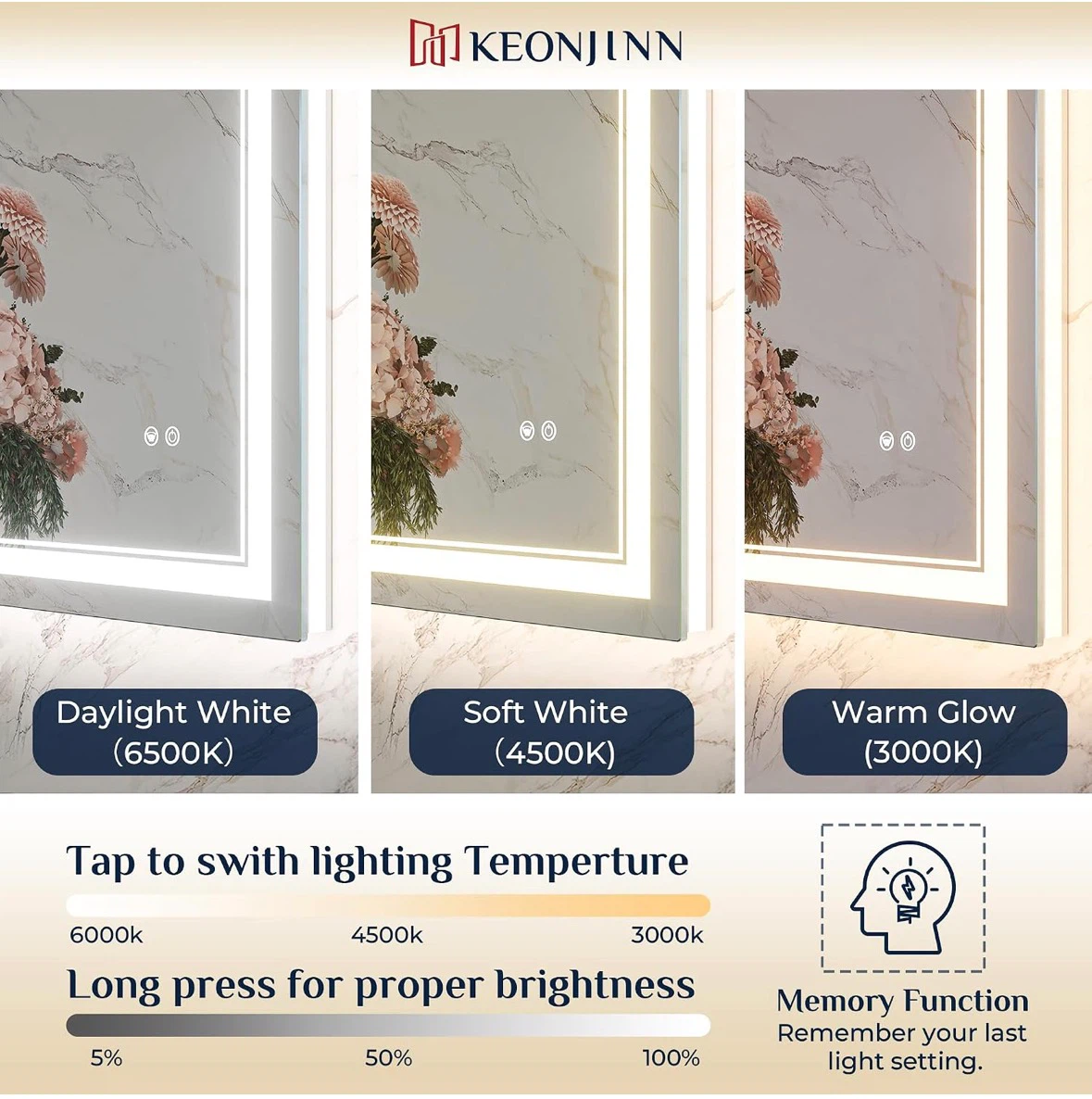New Factory sealed Keonjinn LED Mirror Front & Backlit, Anti Fog - photo 4