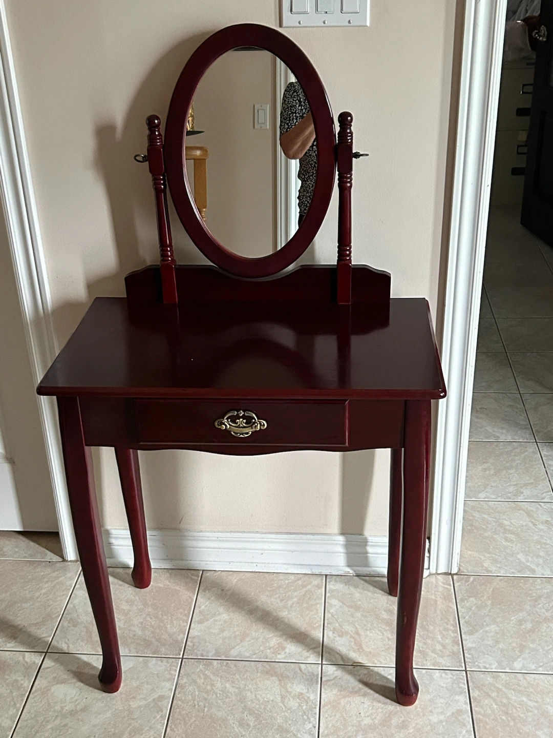 Dark Wood Vanity with Oval Mirror - photo 2