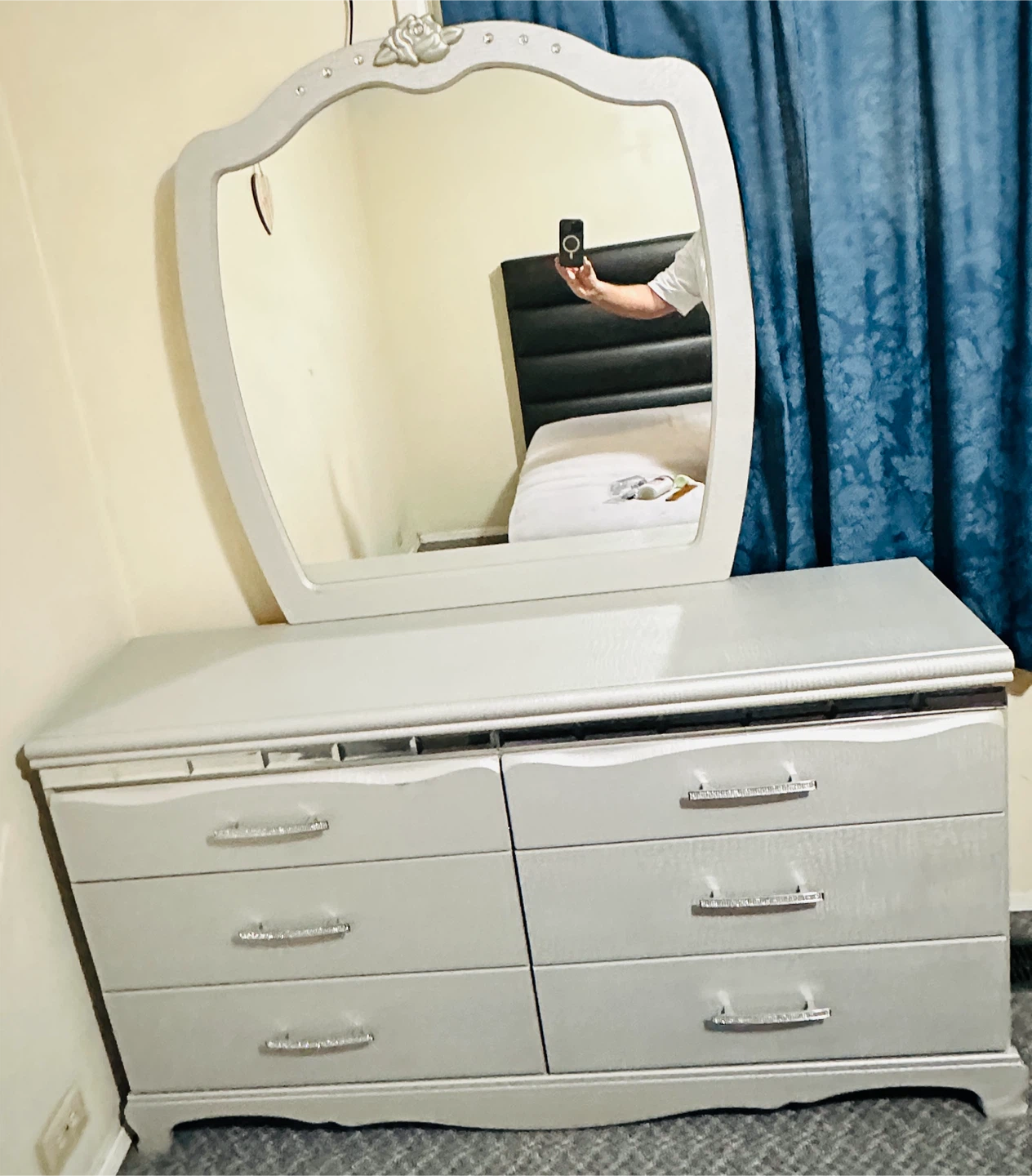 Silver Bedroom Dresser with Mirror