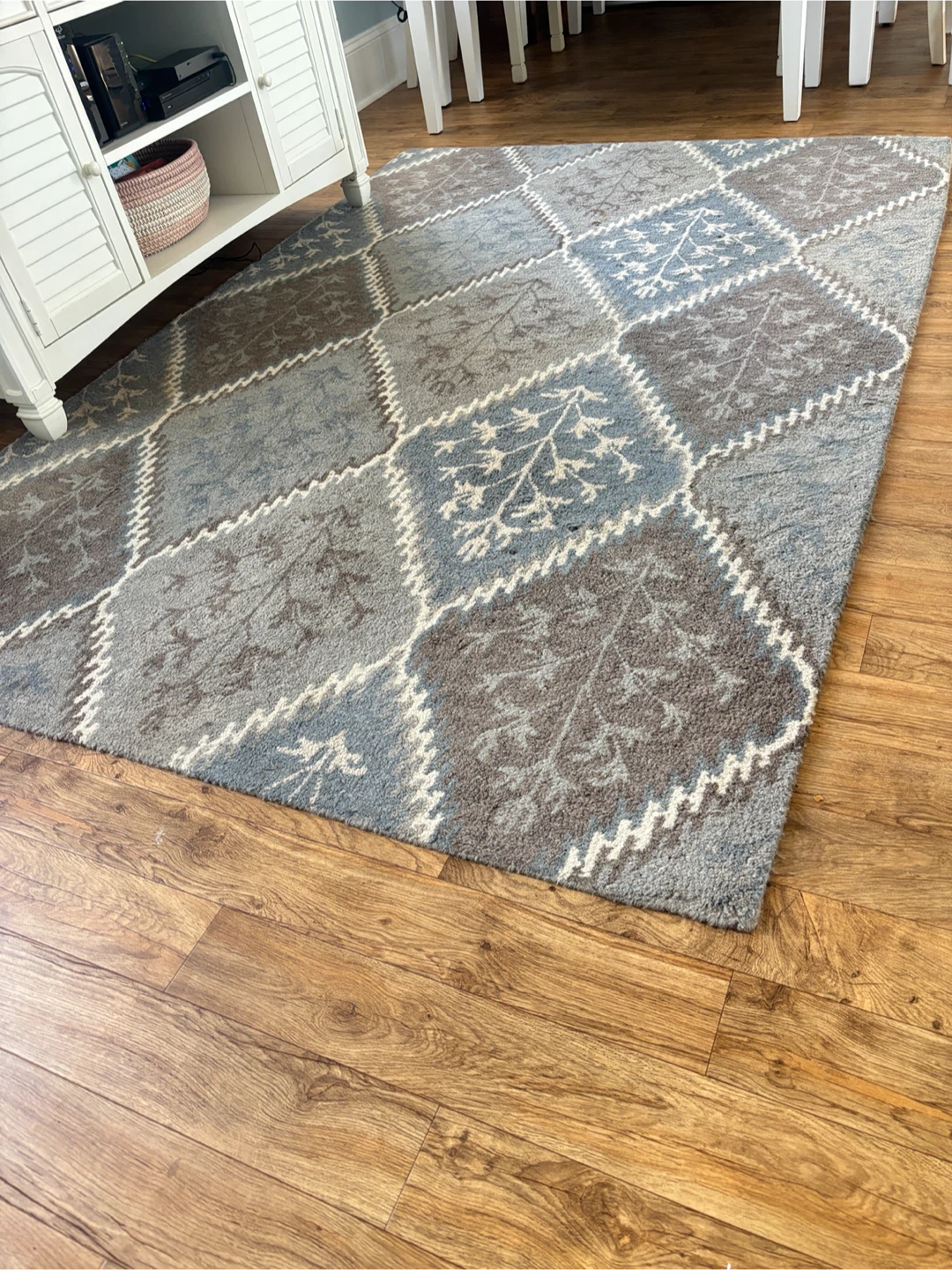 Blue and grey patterned area rug
