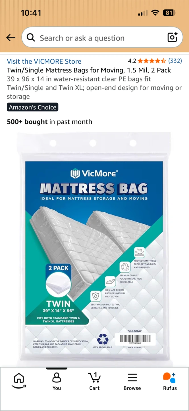 Twin Mattress Moving Bag - photo 2