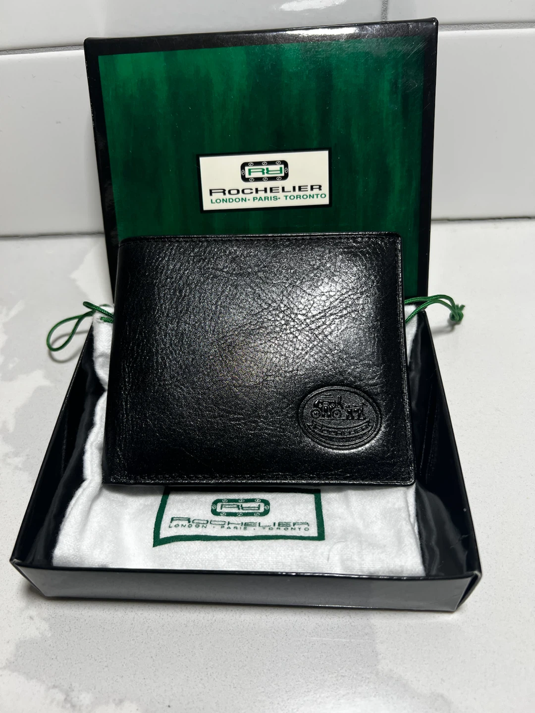 New Rochelier Black Leather Bi-fold Wallet