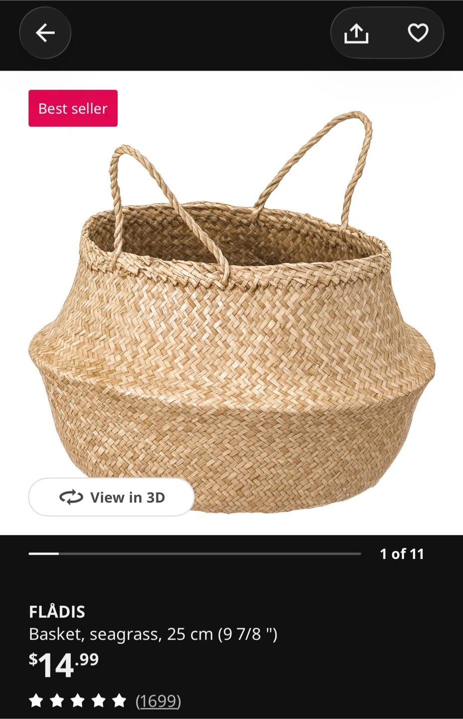 IKEA FLÅDIS Seagrass Basket - photo 5