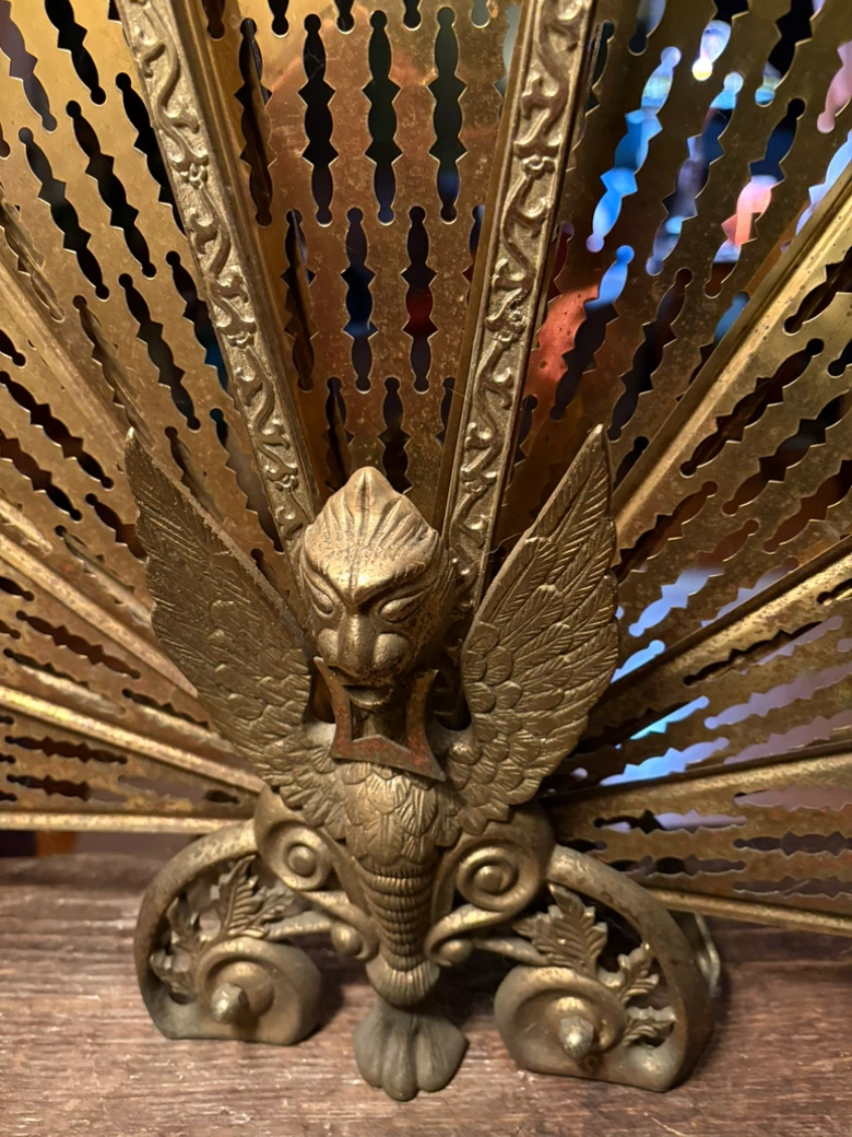 Vintage Brass Peacock Fireplace Screen - photo 2