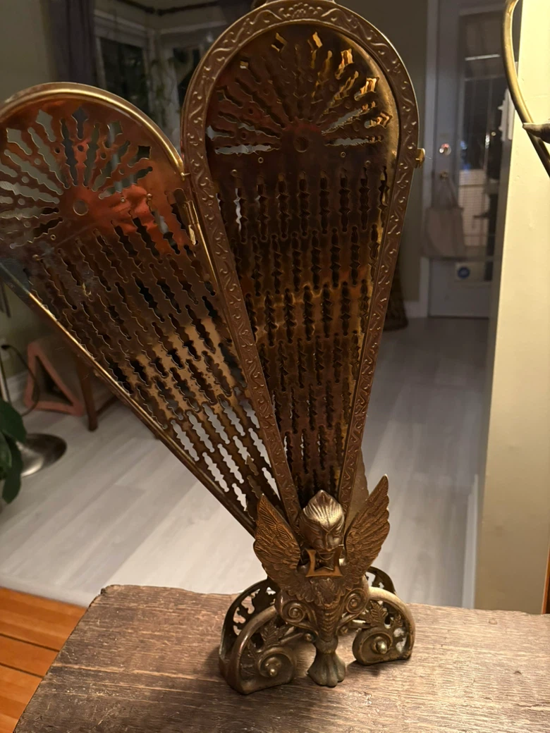 Vintage Brass Peacock Fireplace Screen - photo 4