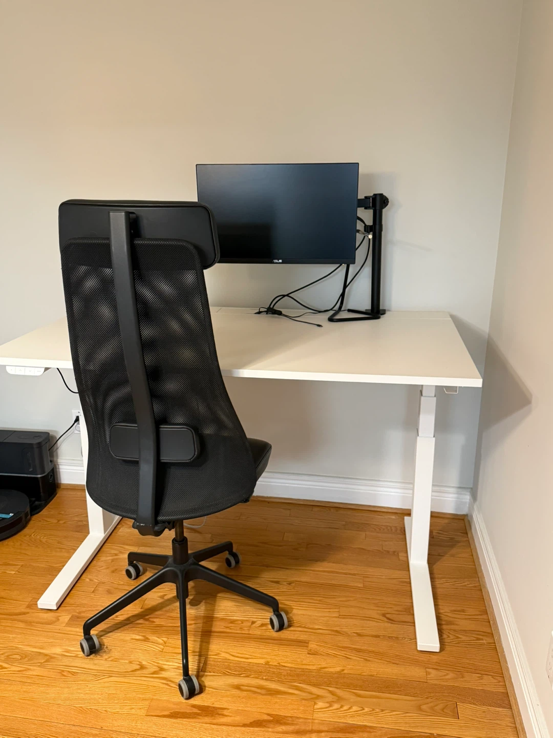 White Adjustable Standing Desk plus IKEA Office Chair
