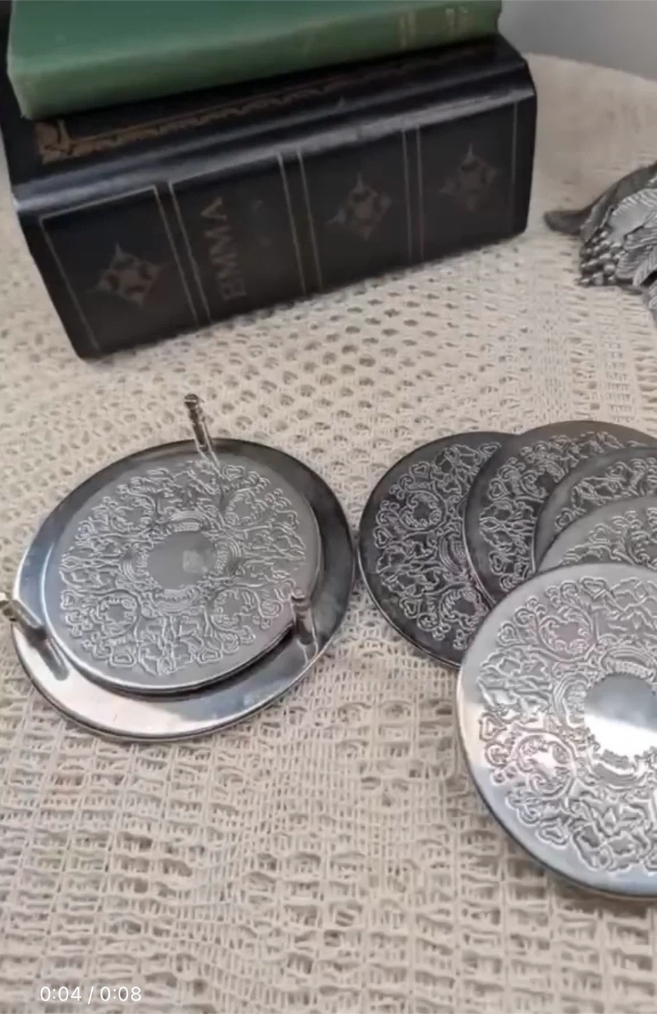 Vintage 6 Metal Coasters with Holder - photo 2