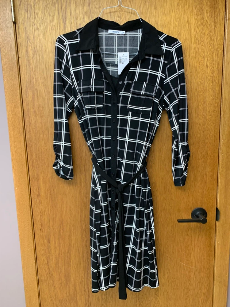 🏈Plaid Shirt Dress Black & White
