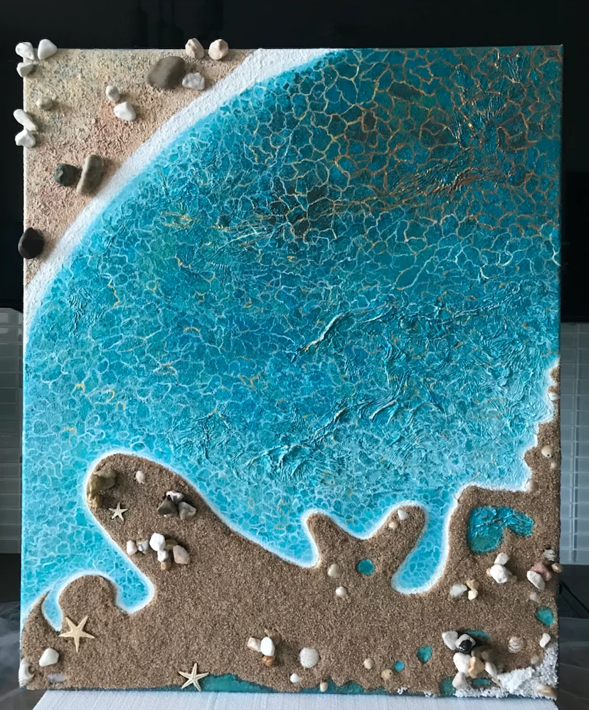 Textured Ocean Beach Scene Art