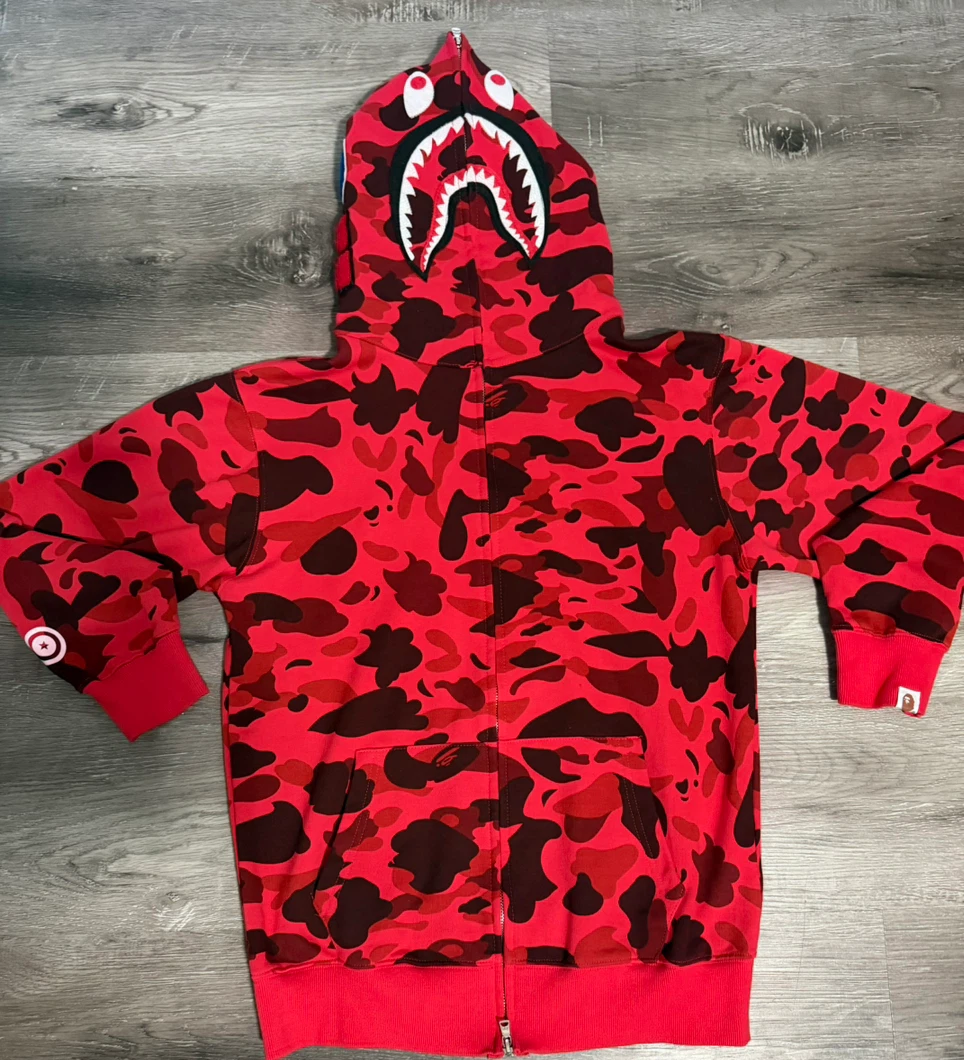 A Bathing Ape Red Camo Shark Hoodie