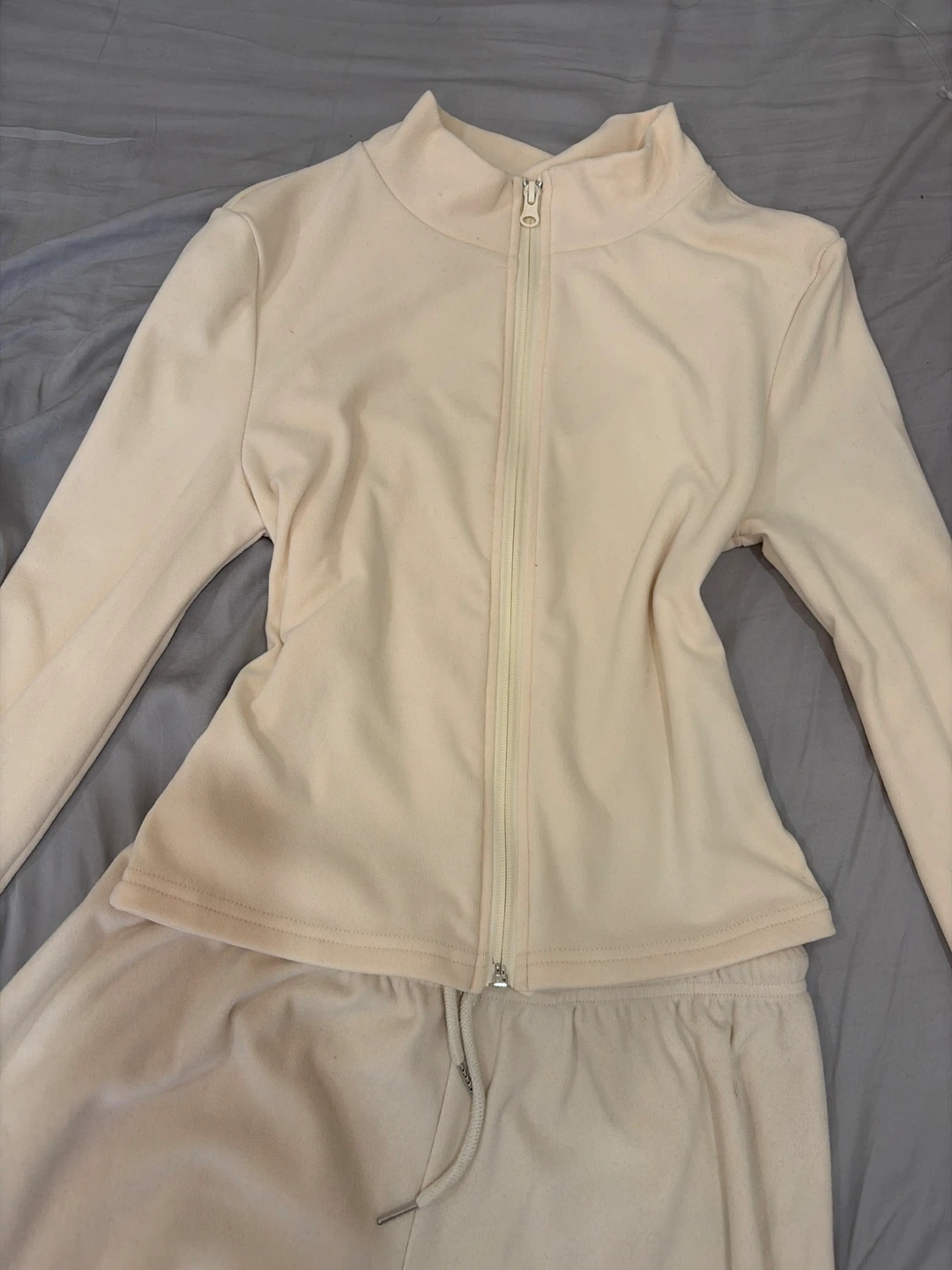 Cream Long Sleeve Zip Up Set
