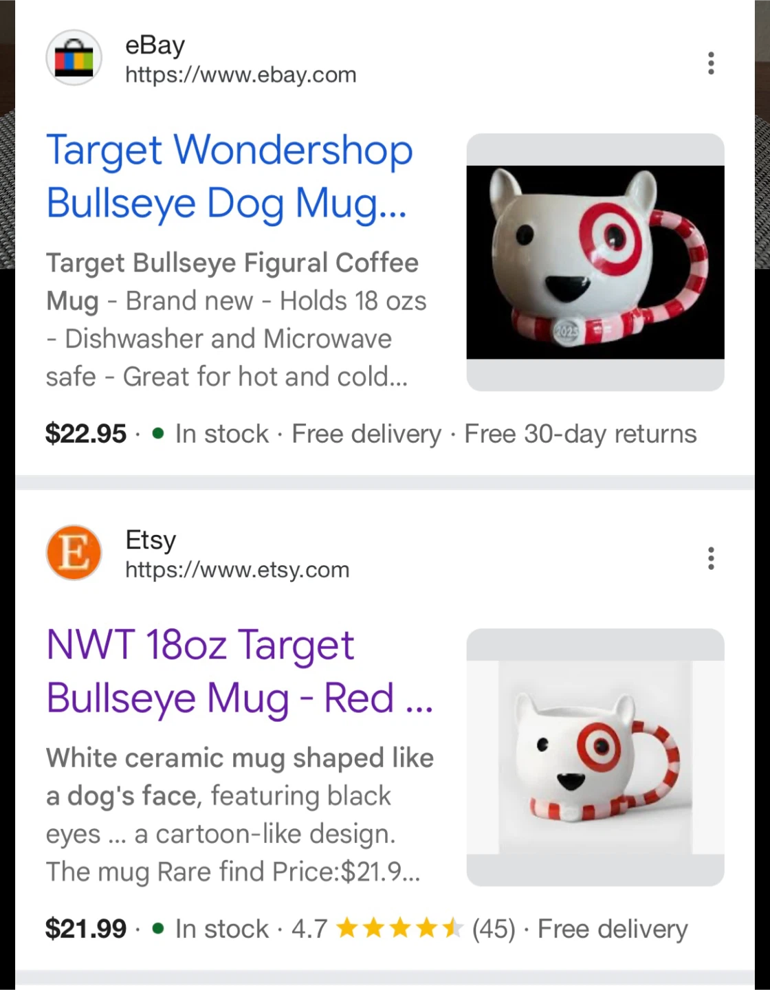 🏈 Set of 2 Target Bullseye Dog 18 oz Holiday Mugs - photo 2