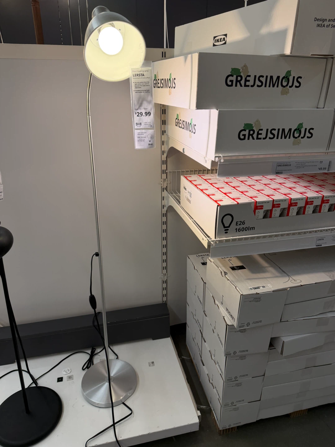 IKEA LERSTA floor, reading lamp, aluminum chrome effect
