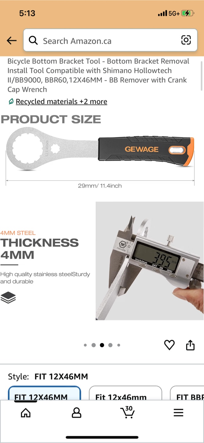 GEWAGE Bicycle Bottom Bracket Tool 12x46mm