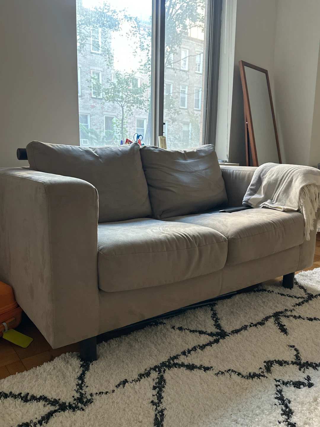 Modern Light Gray Two-Seater suede Sofa