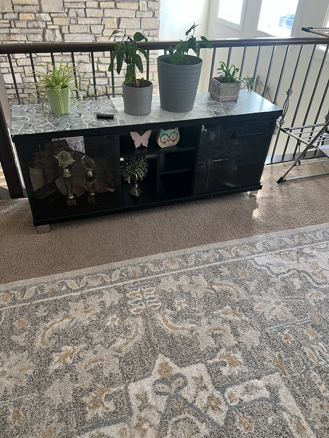 Black Media Console with Glass Doors