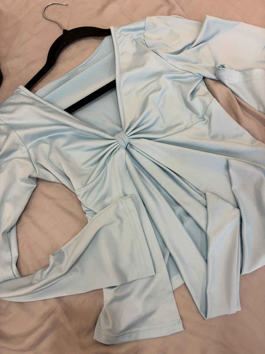 Light Blue Long Sleeve Twist Front Top
