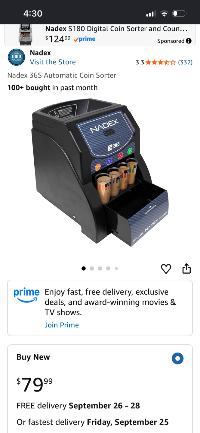 Nadex 36S Automatic Coin Sorter