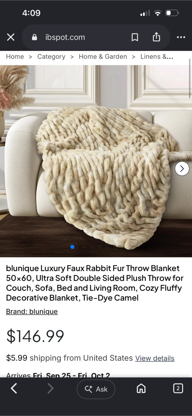 blunique Faux Rabbit Fur Throw Blanket, Tie-Dye Camel