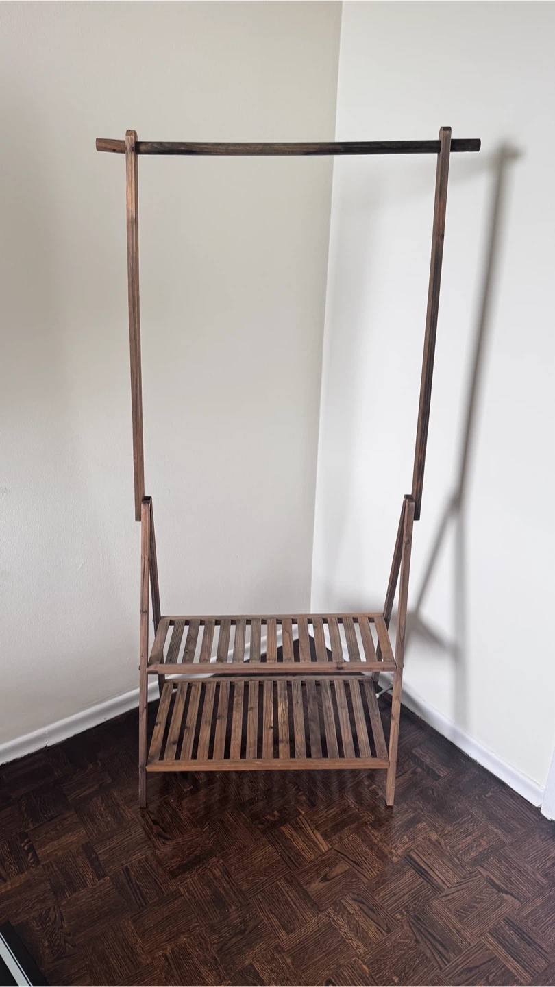 Wooden Clothing Garment Rack with Two Shelves - photo 3