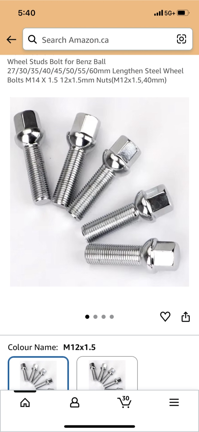 Benz Ball Seat Wheel Bolts M12x1.5 40mm