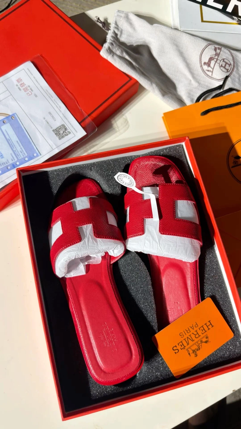 Hermes Oran Sandals in Red