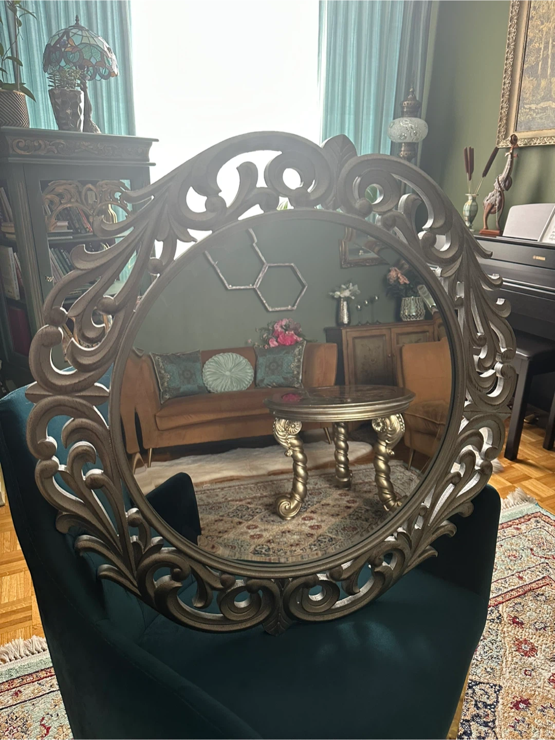 Decorative Ornate Silver Round Wall Mirror - photo 2