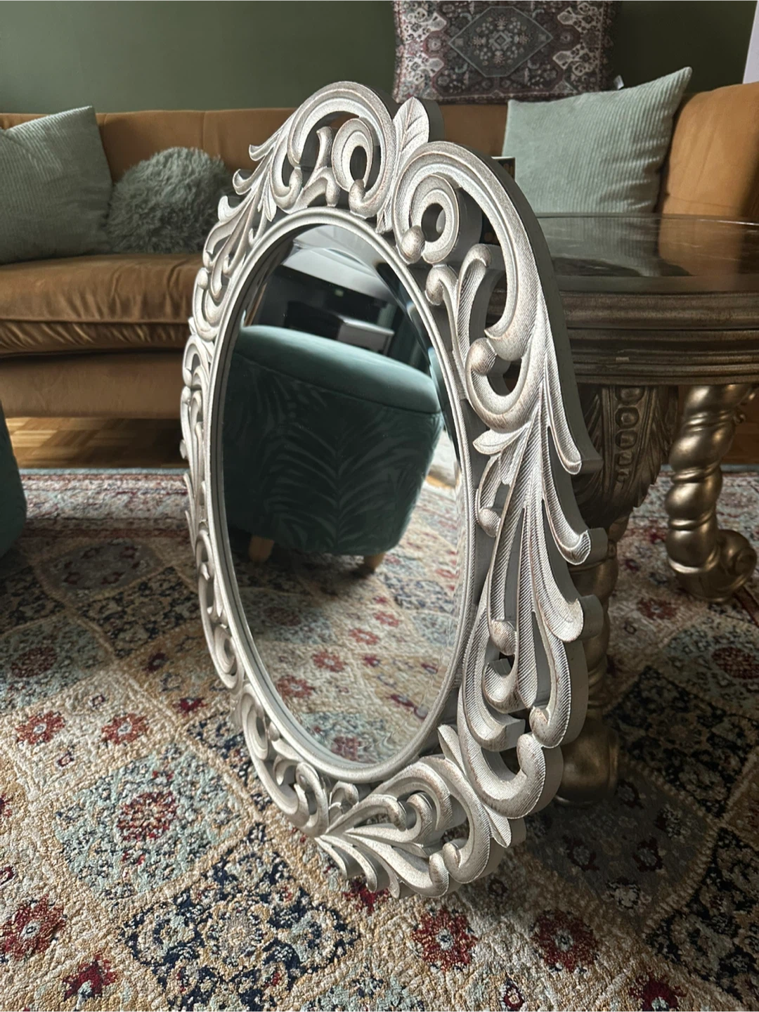 Decorative Ornate Silver Round Wall Mirror - photo 3